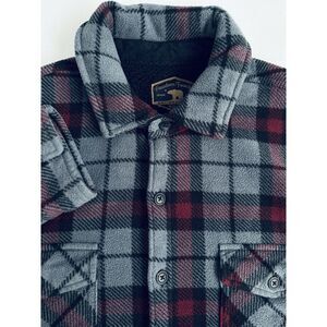 Freedom Foundry‎ Men's XL Gray Red Plaid Thick Sherpa Lined Fleece Button Up